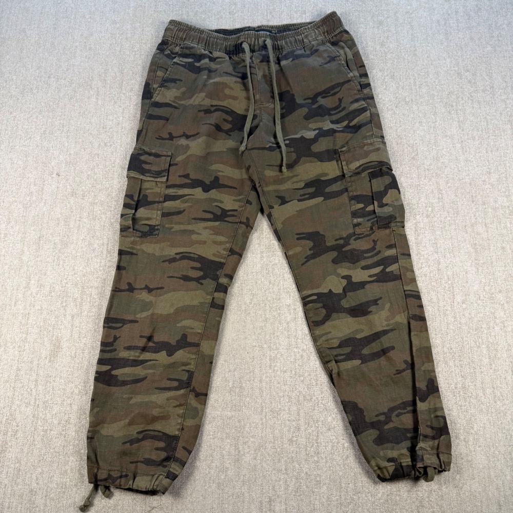 Sanctuary x Anthropologie Cargo Pants Women S Green Camo Linen Joggers Relaxed